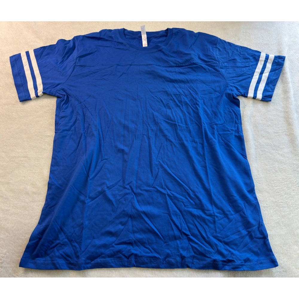 Royal Avalon Mens Blue Varsity Stripe Sleeve Jersey Style Cotton T-Shirt XL